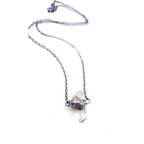 Raw quartz crystal necklace handmade gothic metalwork jewelry men's minimal - Picture 4 of 11